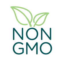 Two green leaves above the words “Non GMO.”