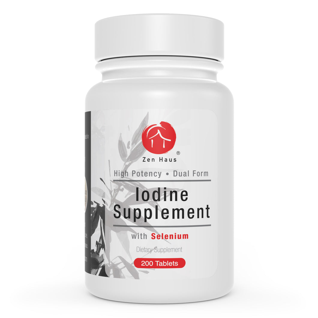 12.5 mg Iodine Supplement Complex with Selenium (as Selenomethionine). Thyroid Support. 200 Tablets. High Potency. Compare to Lugol's Iodine.